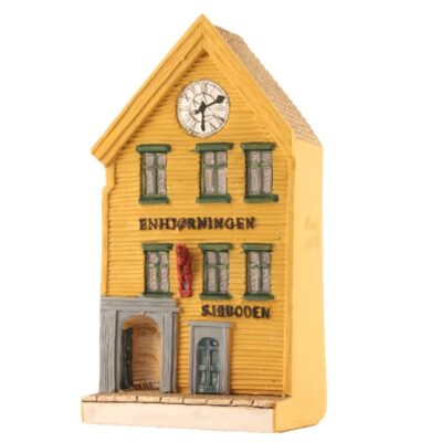 Enhjørning Bryggen i Bergen miniatyrhus, 10 cm, håndlagd av Lillesanddesign.no