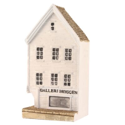 Galleri Bryggen i Bergen miniatyrhus, 10 cm, håndlagd av Lillesanddesign.no