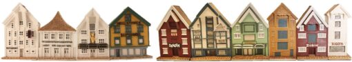 Stavanger miniatyrhus samlepakke, 10 hus, 11 cm, håndlagd av Lillesanddesign.no