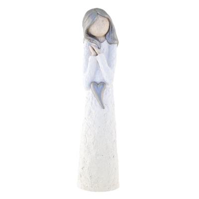 Damefigur, Lengter, skrått sølvhjerte, sølv hår, 40 cm, håndlagd av Lillesanddesign.no
