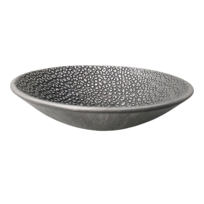 Pynteskål sølv og askesort, mønstret, 18 cm dia
