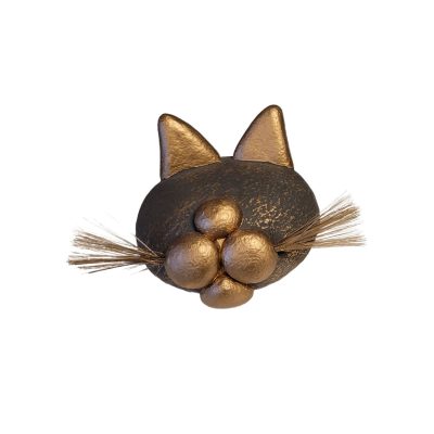 Kattefigur med værhår, 8 cm dia, gullbronse