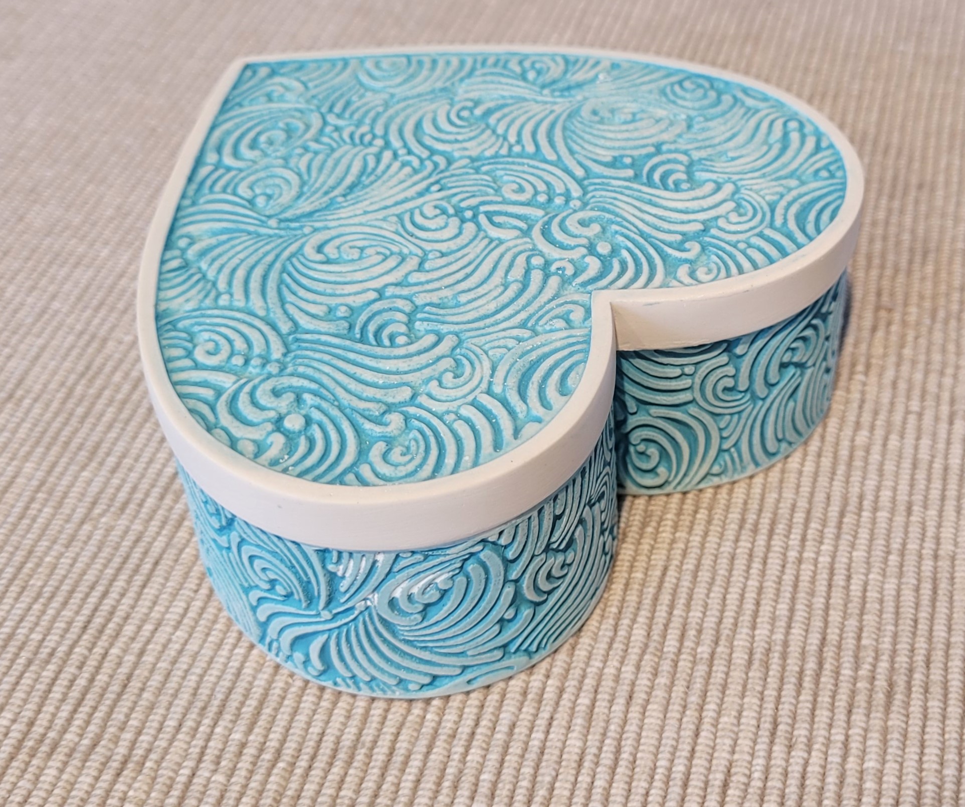 Smykkeskrin Turkis Med M nster Hjerteformet 10x10x4cm Lillesand 
